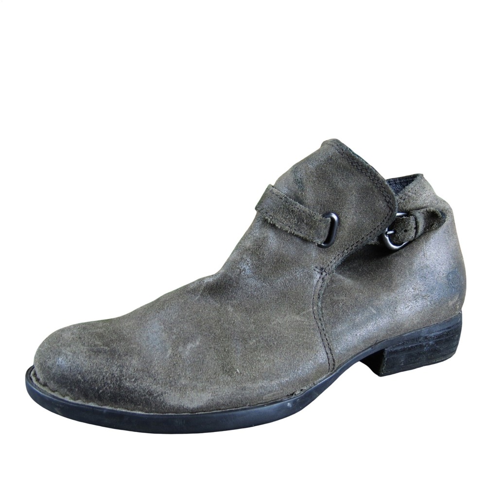 Born Women 8 Brown Suede Ankle Boots Buckle Strap‎ Low Heel Casual Comfort
